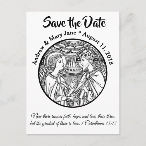 Catholic SAVE THE DATE Wedding Black  White Announcement Postcard