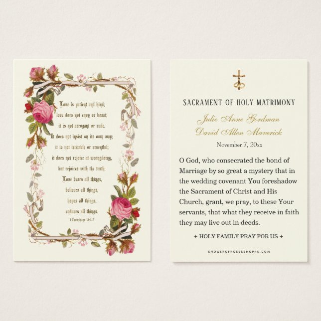 Catholic Scripture Roses Wedding Prayer  (Front & Back)