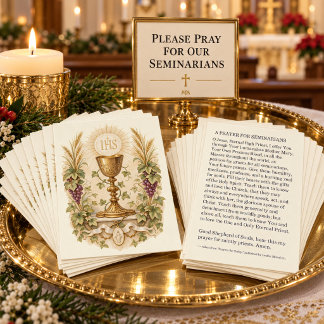 Catholic Seminarian Prayer with Eucharist & Chalic Place Card