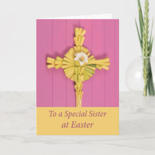 Catholic Sister Easter Palm Cross with Lily Card