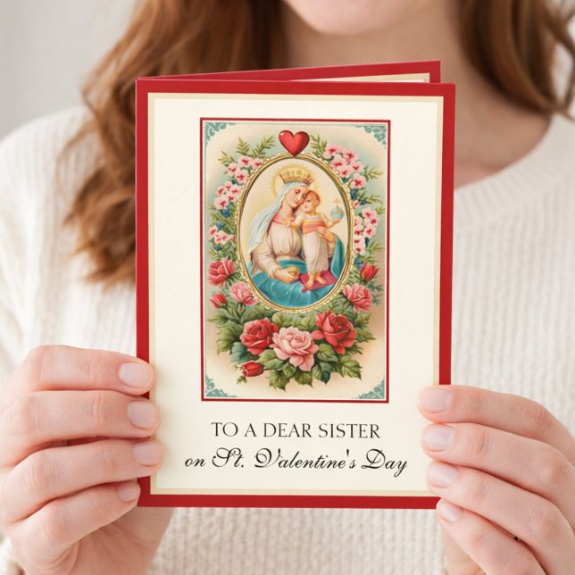 Catholic Sister Valentines Day Virgin Mary Jesus   Holiday Card (Creator Uploaded)