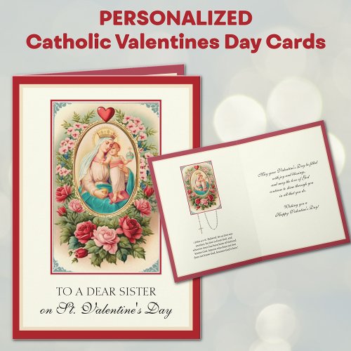 Catholic Sister Valentines Day Virgin Mary Jesus   Holiday Card
