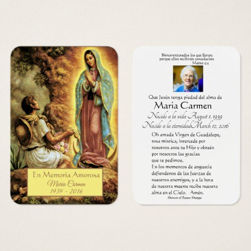 Catholic Spanish Mary Funeral Memorial Holy Card _