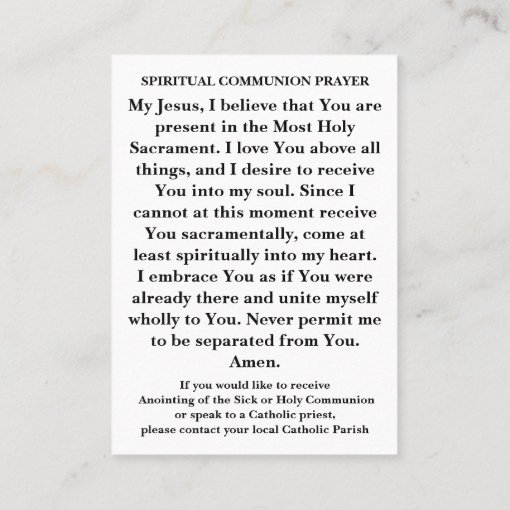 Catholic Spiritual Communion Prayer Card 