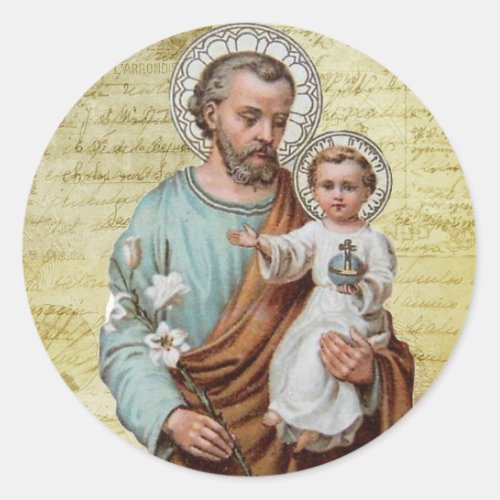 Catholic St Joseph Child Jesus Religious Vintage Classic Round Sticker