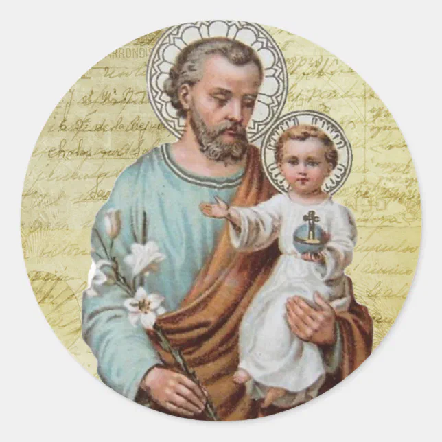 Catholic St. Joseph Child Jesus Religious Vintage Classic Round Sticker ...