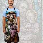 Catholic St. Joseph Jesus Stained Glass Religious Apron<br><div class="desc">This is a beautiful colorful stained glass traditional Catholic image of St. Joseph with the Baby Jesus. The strap colors may be modified.</div>