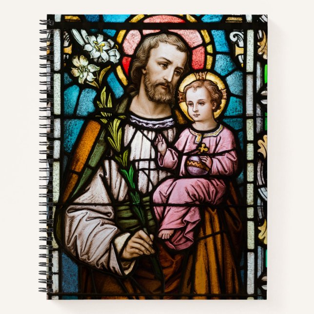 Catholic St. Joseph Jesus Stained Glass Religious  Notebook (Front)
