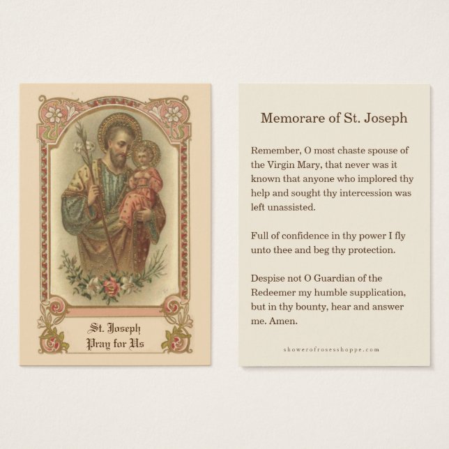 Catholic St. Joseph Memorare Prayer Holy Cards (Front & Back)