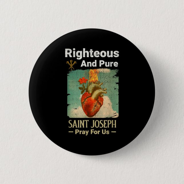 Catholic St. Joseph, Patron Saint Of Fathers, Pray Button (Front)