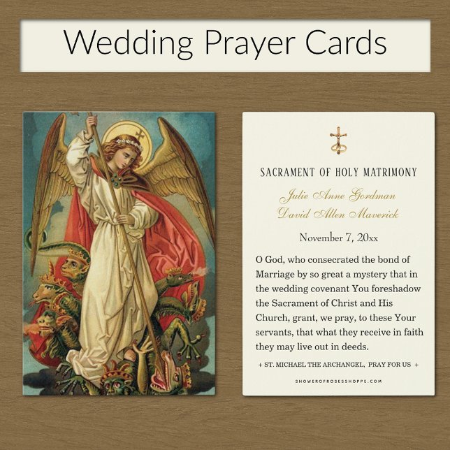 Catholic St. Michael Archangel  Wedding Holy Card (St. Michael the Archangel Catholic Wedding Prayer Cards )