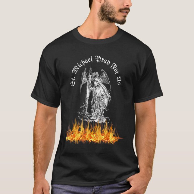 Catholic St Michael Pray For Us Casting Satan to H T-Shirt (Front)