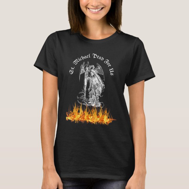 Catholic St Michael Pray For Us Casting Satan to H T-Shirt (Front)