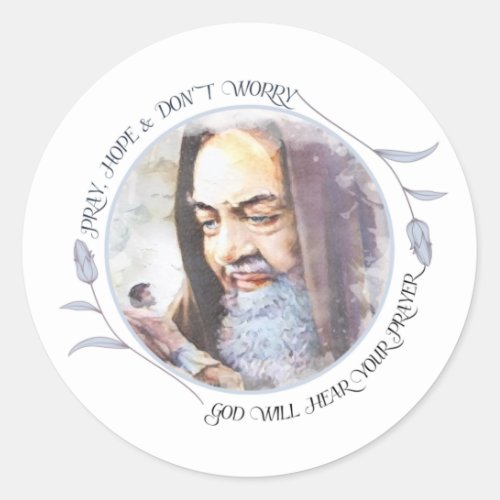 Catholic St Padre Pio Capuchin Floral Classic Round Sticker