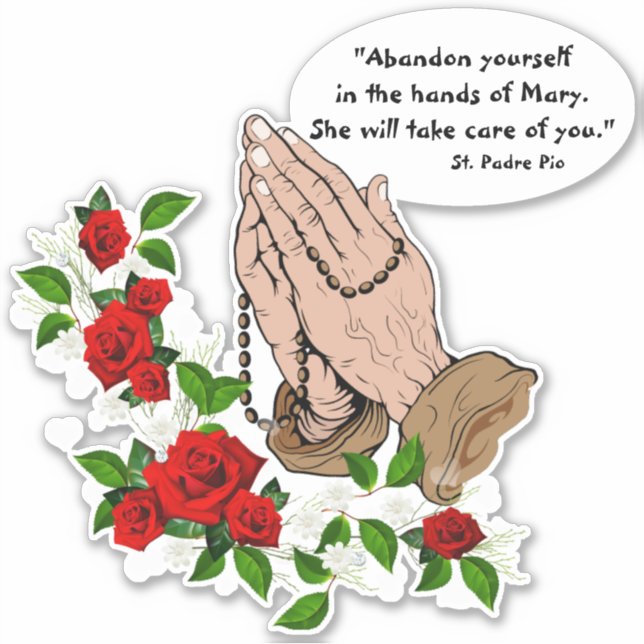 Catholic St. Padre Pio Praying Hands Rosary Sticker (Front)