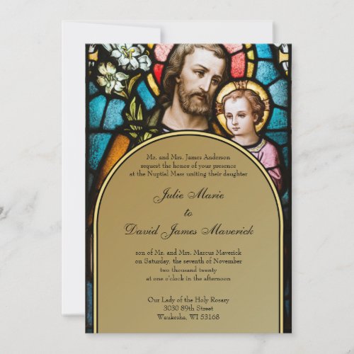  Catholic Stained Glass St Joseph Wedding  Invitation