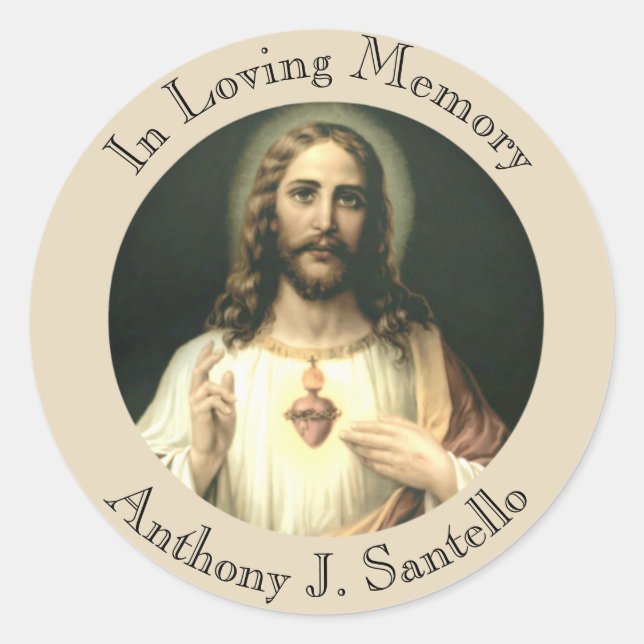 Catholic Sympathy Funeral Jesus Memorial Classic Round Sticker (Front)