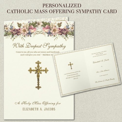 Catholic Sympathy Mass Offering Crucifix Floral Card