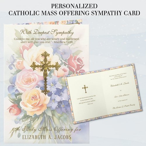 Catholic Sympathy Mass Offering Crucifix Floral Card