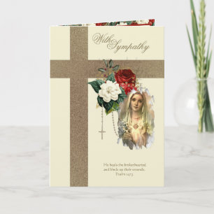 Catholic Sympathy Virgin Mary Jesus Red Roses Card