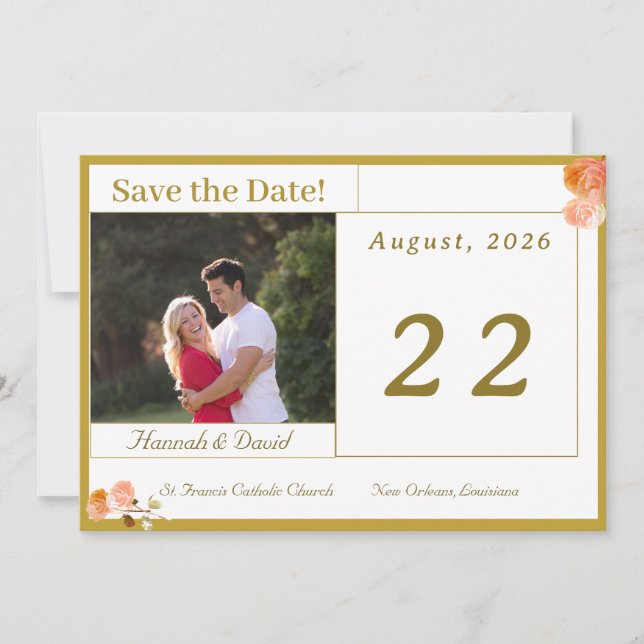 Catholic Terracotta Rose Flat Save The Date Card (Front)