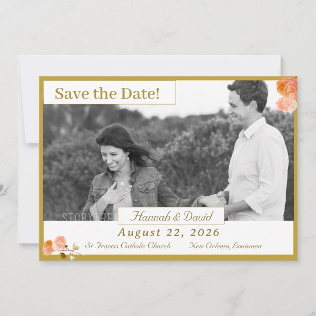 Catholic Terracotta Rose Flat Save The Date Card (Front)