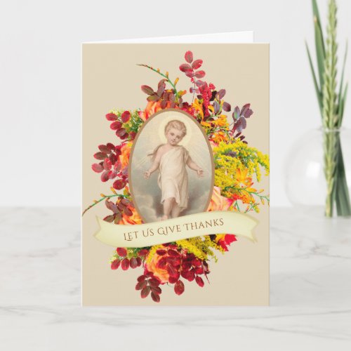 Catholic Thanksgiving  Child Jesus Autumn Leaves Holiday Card