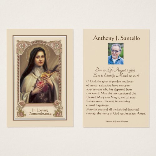Catholic Therese Funeral Memorial Prayer Holy Card