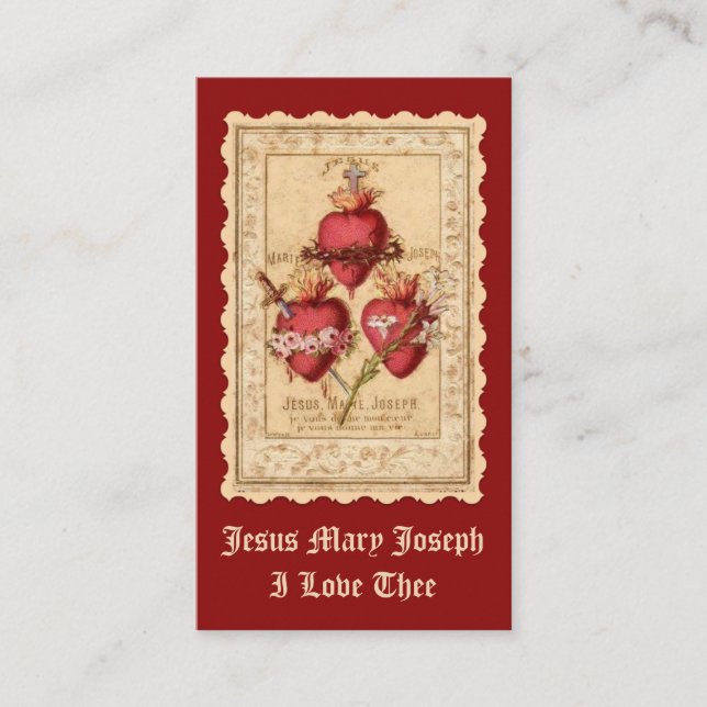 Catholic Three Hearts Jesus Mary Joseph Prayer Pla Place Card (Front)