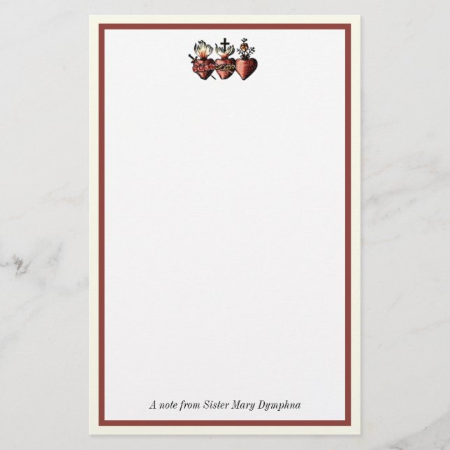 Catholic Three Hearts Jesus Mary Joseph Religious Stationery (Front)