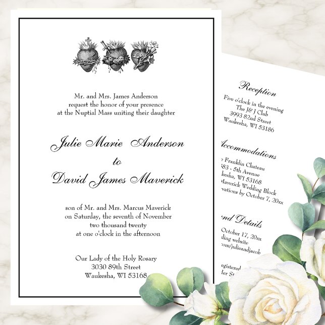 Catholic Three Hearts Wedding Reception Combo Invitation (Creator Uploaded)