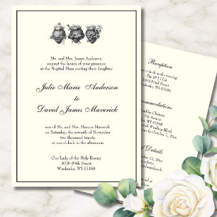Catholic Three Hearts Wedding Reception Combo Invitation