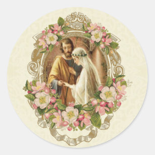 Catholic Traditional Elegant Vintage Wedding Classic Round Sticker