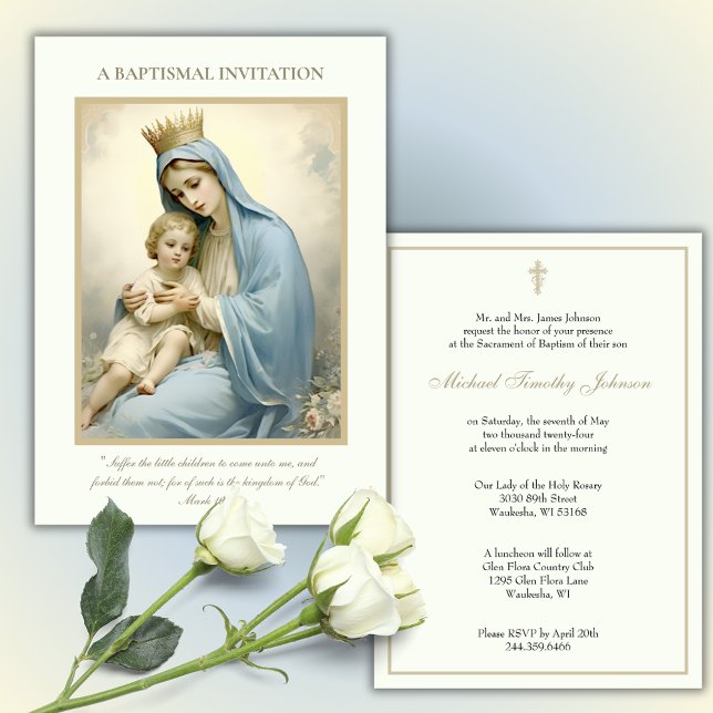 Catholic Vintage Baby Baptism Christening Floral Invitation (Creator Uploaded)