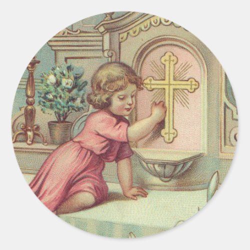 Catholic Vintage Child at Tabernacle Altar Classic Round Sticker