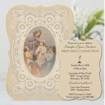 Catholic Vintage First Holy Communion Invitation by ShowerOfRoses at Zazzle