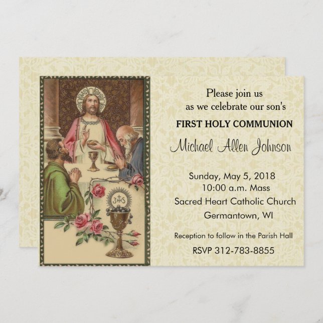 Catholic Vintage First Holy Communion Invitations (Front/Back)