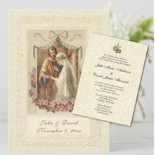 Catholic Vintage  Wedding ChurchReception Invitation