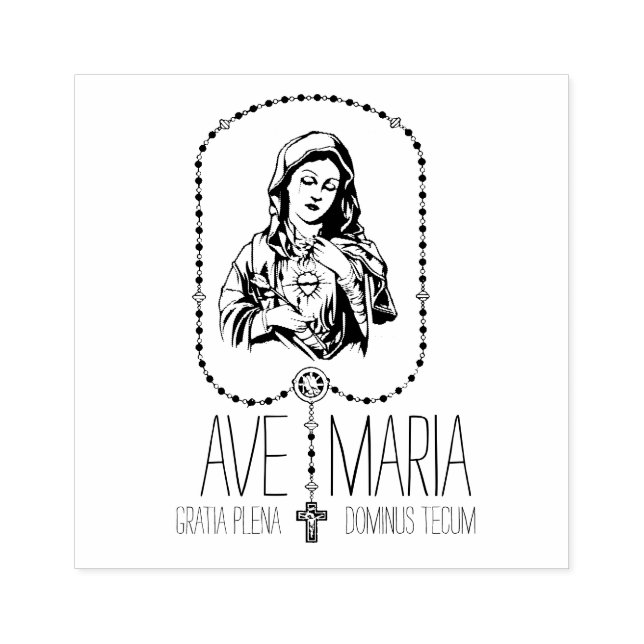 Catholic Virgin HAIL MARY Rosary Religious Rubber Stamp (Imprint)