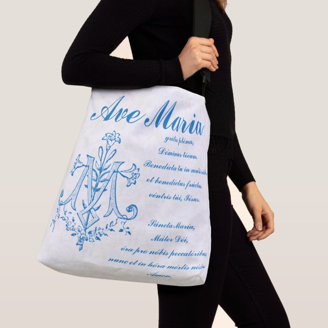 Catholic Virgin Mary Ave Maria in Latin Crossbody Bag (Close Up)