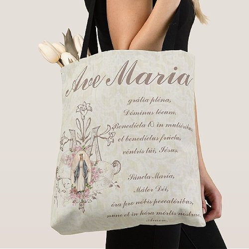 Catholic Virgin Mary Ave Maria in Latin Tote Bag