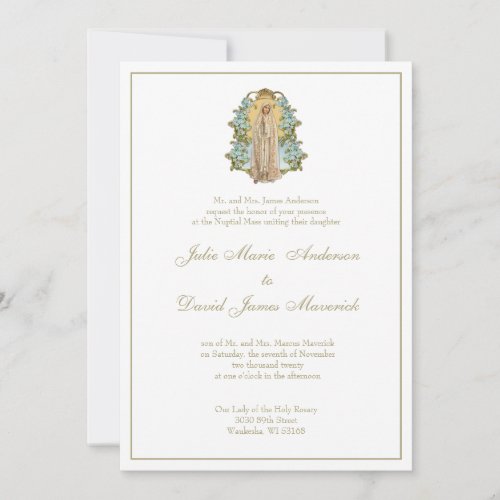 Catholic Virgin Mary Blue Floral Wedding Invitation