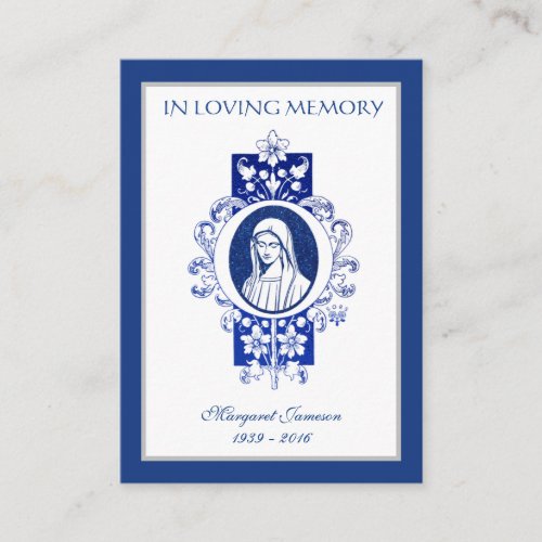 Catholic Virgin Mary Blue Funeral Sympathy Prayer  Place Card