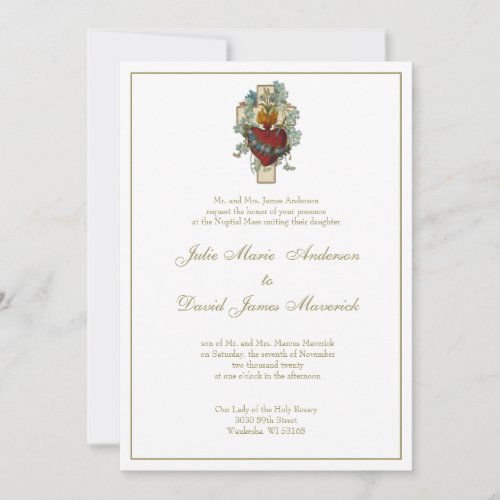 Catholic Virgin Mary Cross Floral  Wedding Invitation