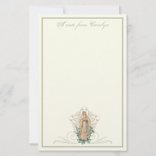 Catholic Virgin Mary Elegant Religious Floral  Stationery