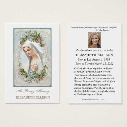 Catholic Virgin Mary Fatima Funeral Prayer Card