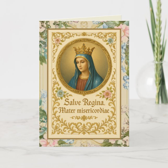 Catholic Virgin Mary Floral Birthday Card (Front)
