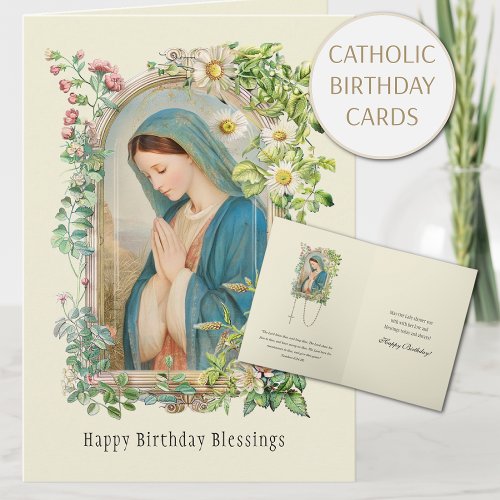 Catholic Virgin Mary Floral Birthday Card