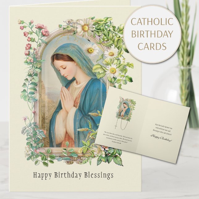Catholic Virgin Mary Floral Birthday Card (Creator Uploaded)