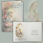 Catholic Virgin Mary Floral Birthday Card<br><div class="desc">Featuring a  lovely religious image of the Blessed Virgin Mother Mary  praying amongst a beautiful floral garden.   All text and fonts may be modified.</div>